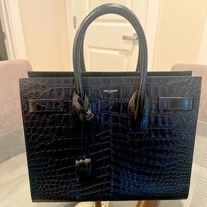 Saint Laurent Classic Sac Du Jour Leather Bag, Black/Crocodile. Mint condition!